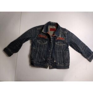Skhuaban Boys Denim Jean Jacket Orange Zipper‎ Accents Distressed Size 4-5
